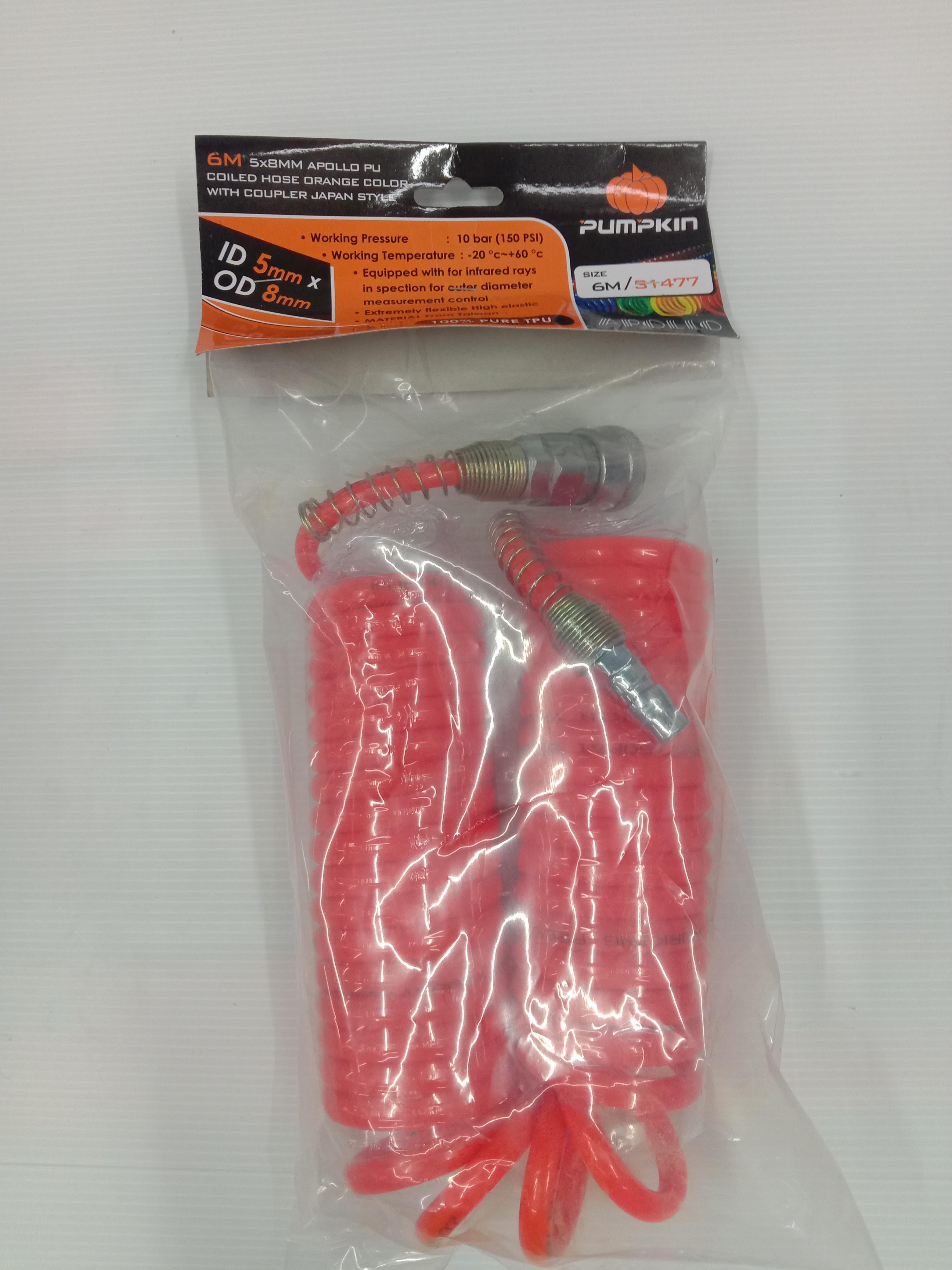 PUMPKIN สายลมขดสปริง+coupler รุ่นAPOLLO สีส้ม5*8 6M PUMPKIN สายลมขดสปริง+coupler รุ่นAPOLLO สีส้ม5*8 6M - ดำรงค์โฮมพลัส