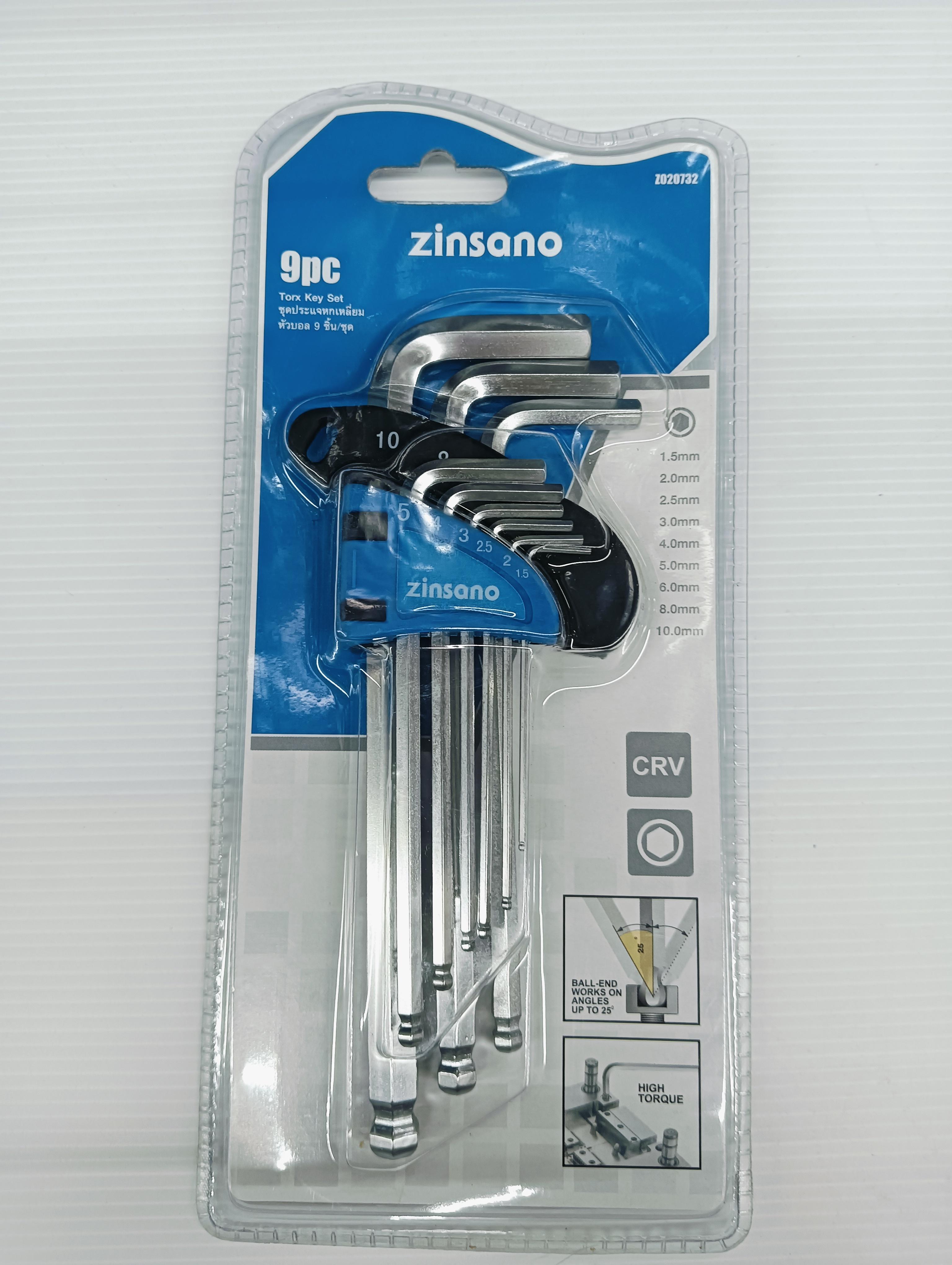 ZINSANO ชุดประแจหกเหลี่ยมหัวบอล Z020732 9ชิ้น/ชุด ZINSANO ชุดประแจหกเหลี่ยมหัวบอล Z020732 9ชิ้น/ชุด - ดำรงค์โฮมพลัส