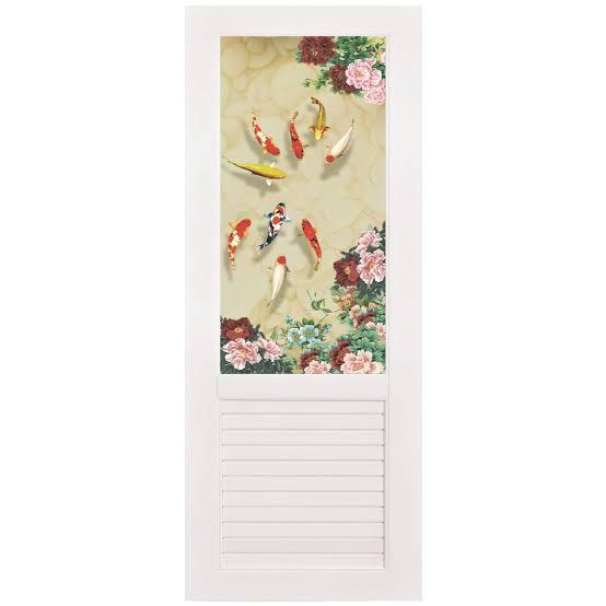 ประตู UPVC กระจกนิรภัย 70*200 SP002 ปลาคราฟสี ขาว ไม่เจาะ +วงกบ