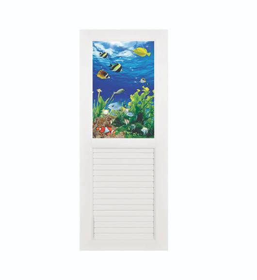 ประตู UPVC กระจกนิรภัย 70*200 SP006 ปลาการ์ตูน ขาว ไม่เจาะ +วงกบ