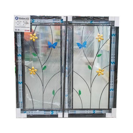 WINDOW ASIA หน้าต่างเลื่อนสลับ2ช่อง+มุ้ง เหล็กดัด(ผีเสื้อใหม่) สีดำ 100*110 FA ECO