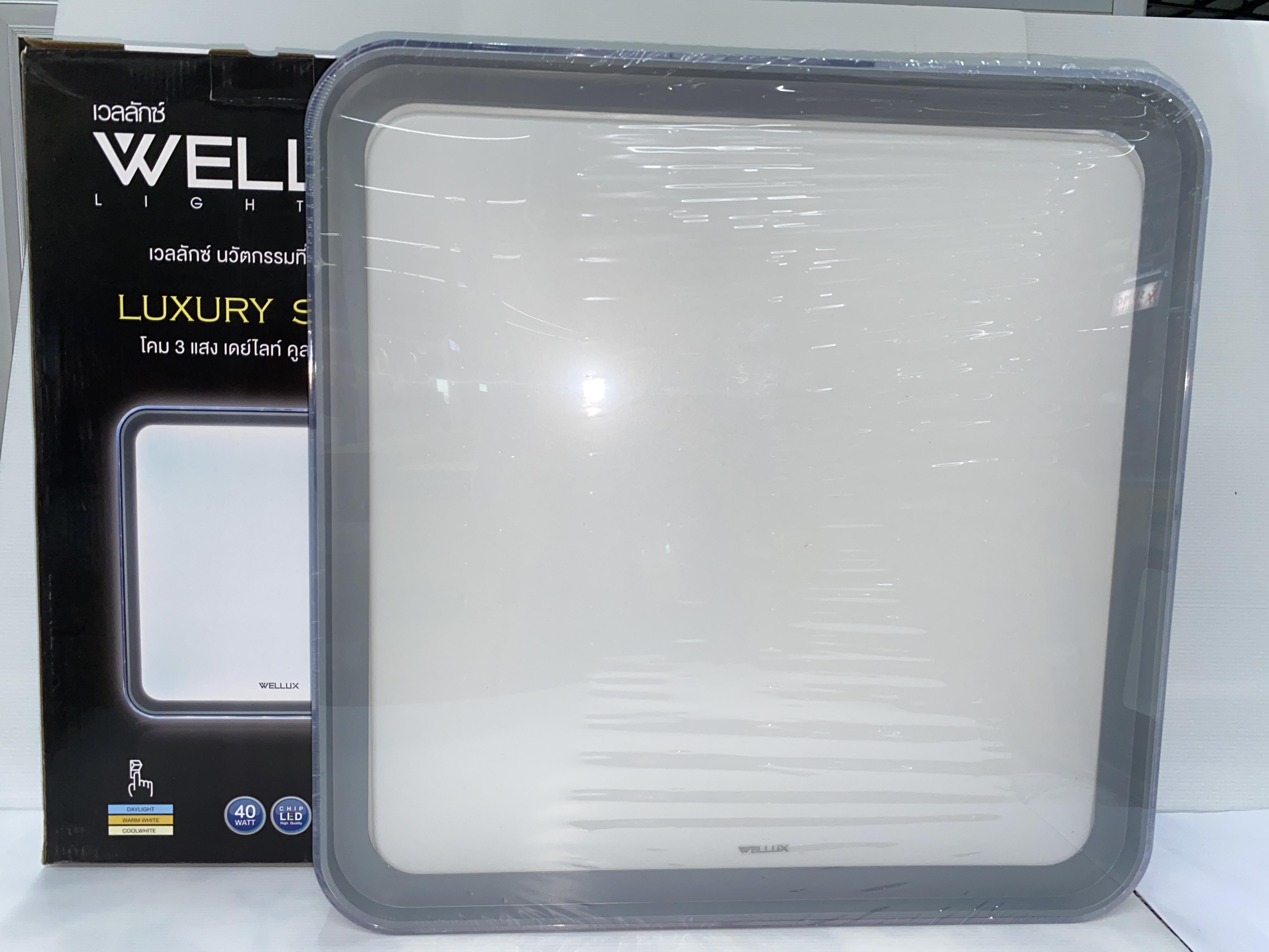WELLUX โคมซาลาเปา LXG-40 วัตต์ 3สเต็บ เหลี่ยมขอบเทา WELLUX โคมซาลาเปา LXG-40 วัตต์ 3สเต็บ เหลี่ยมขอบเทา - ดำรงค์โฮมพลัส
