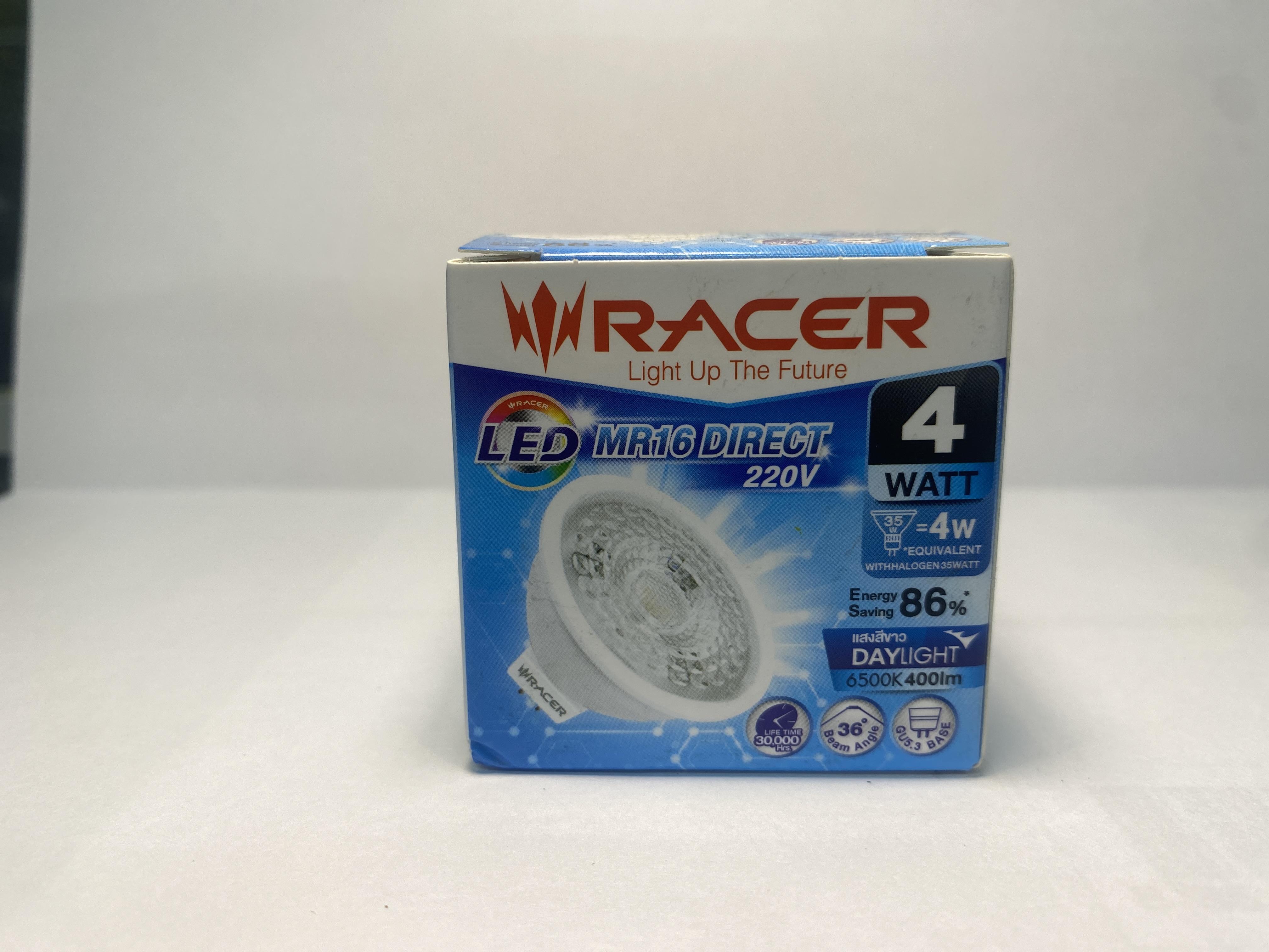 RACER หลอด LED MR16 ต่อตรง 4W ขั้ว GU5.3 แสงขาว (20/ลัง)