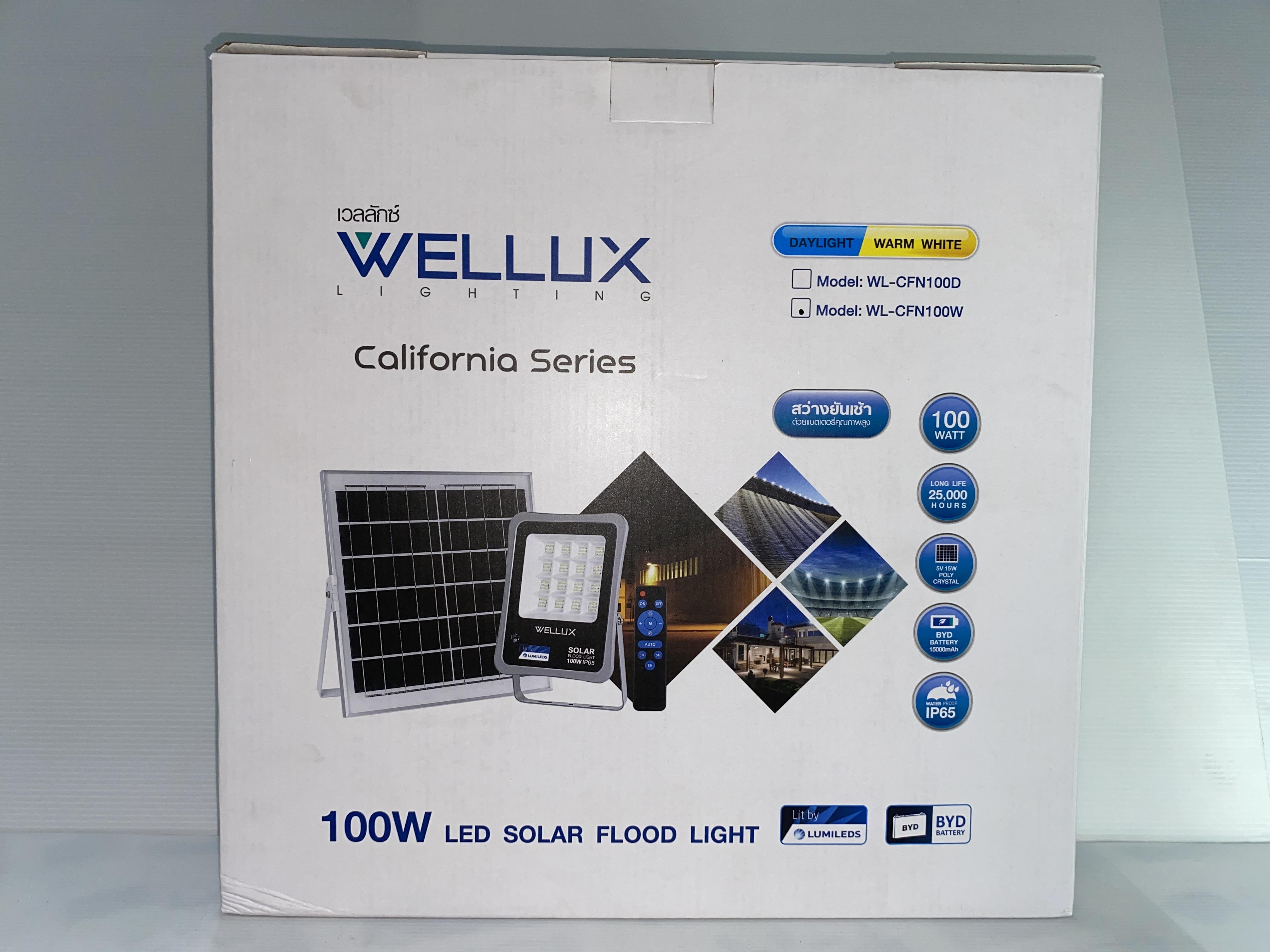 WELLUX สปอร์ตไลท์ โซล่าเซลล์ CFN 100 วัตต์ วอร์มไวท์