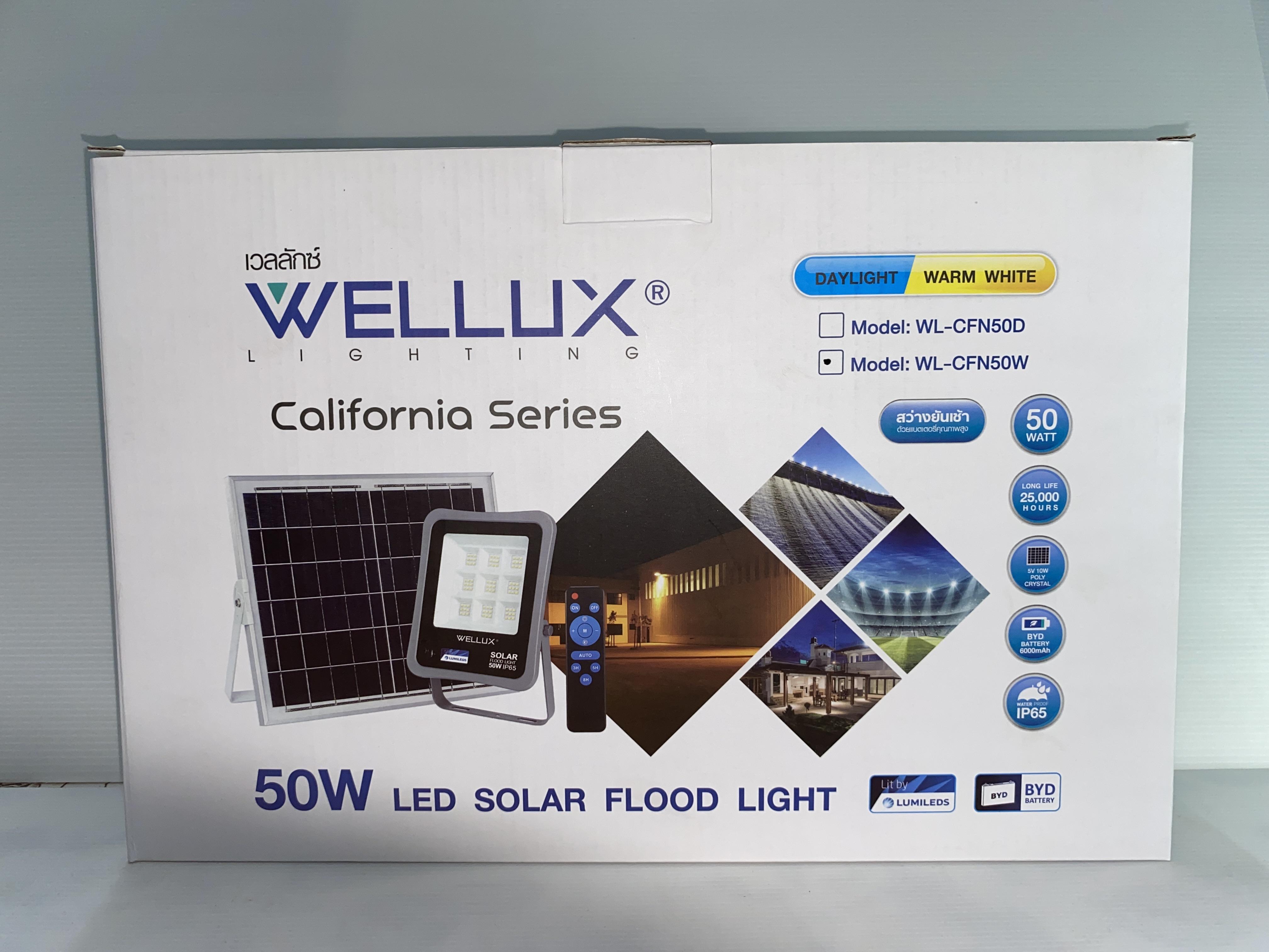 WELLUX สปอร์ตไลท์ โซล่าเซลล์ CFN 50 วัตต์ วอร์มไวท์
