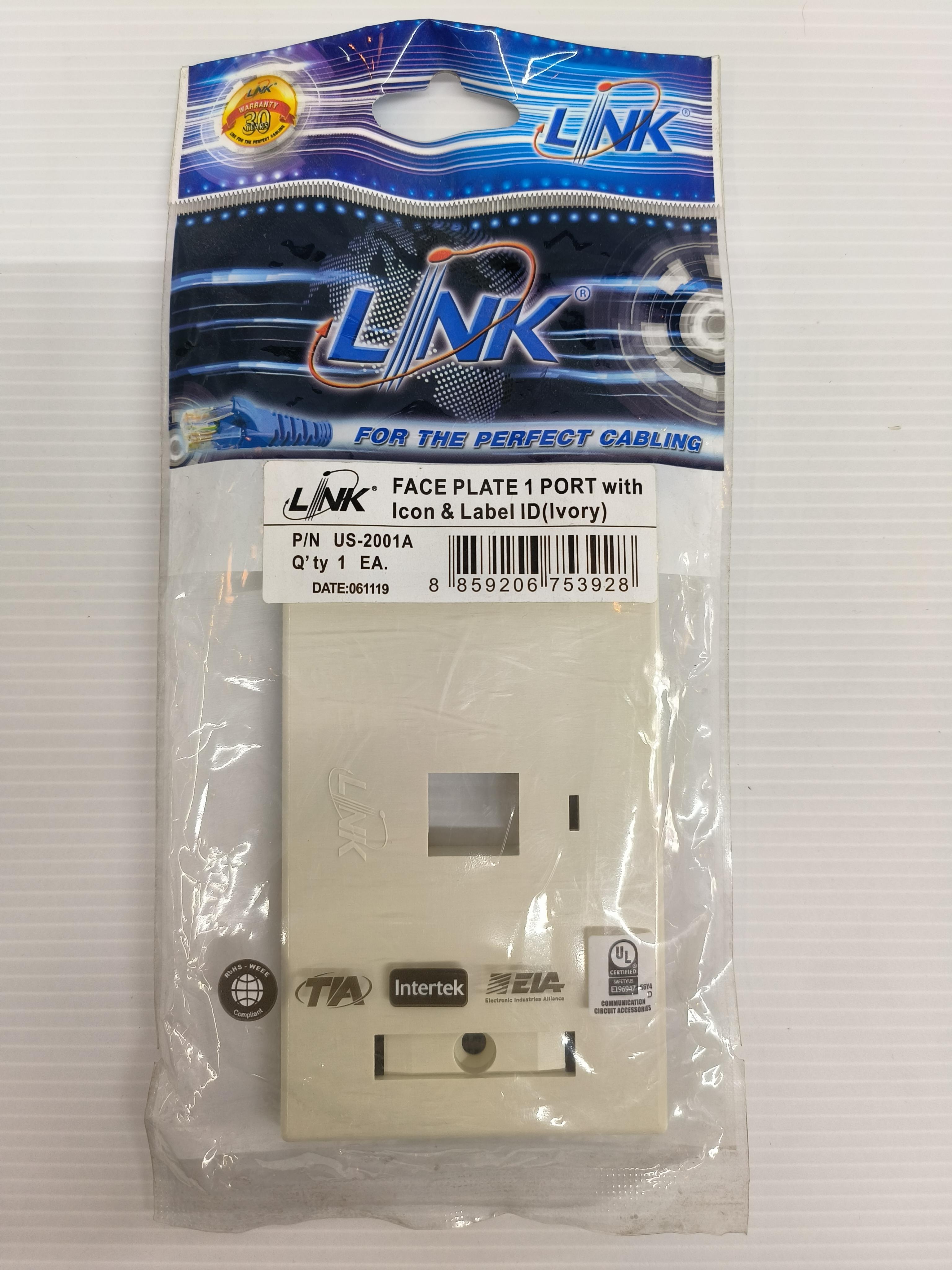 LINK หน้ากากครอบกับหัวแลน แบบ 1ช่อง มีป้ายชื่อ สีงา US2001A