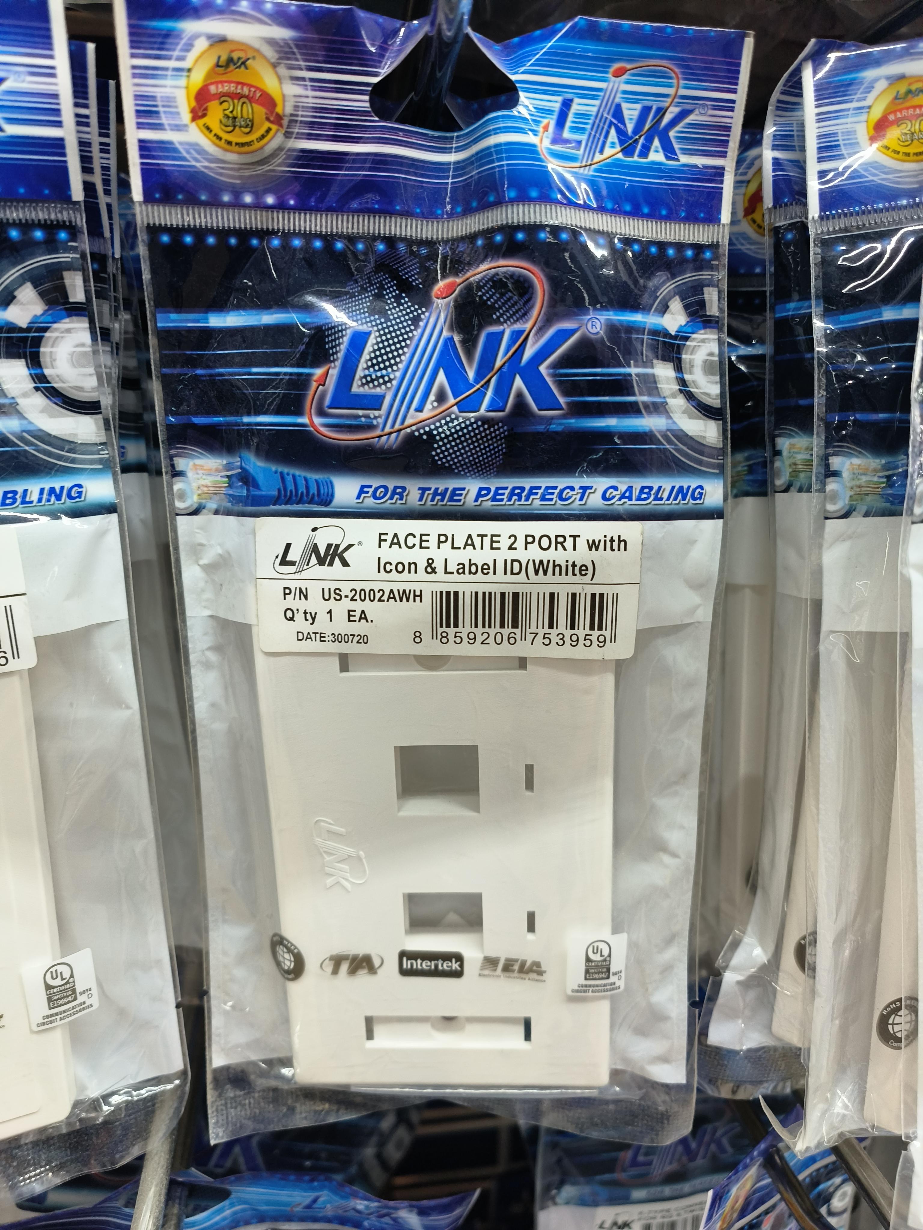 LINK หน้ากากครอบกับหัวแลน แบบ 2ช่อง มีป้ายชื่อ สีขาว US2002AWH
