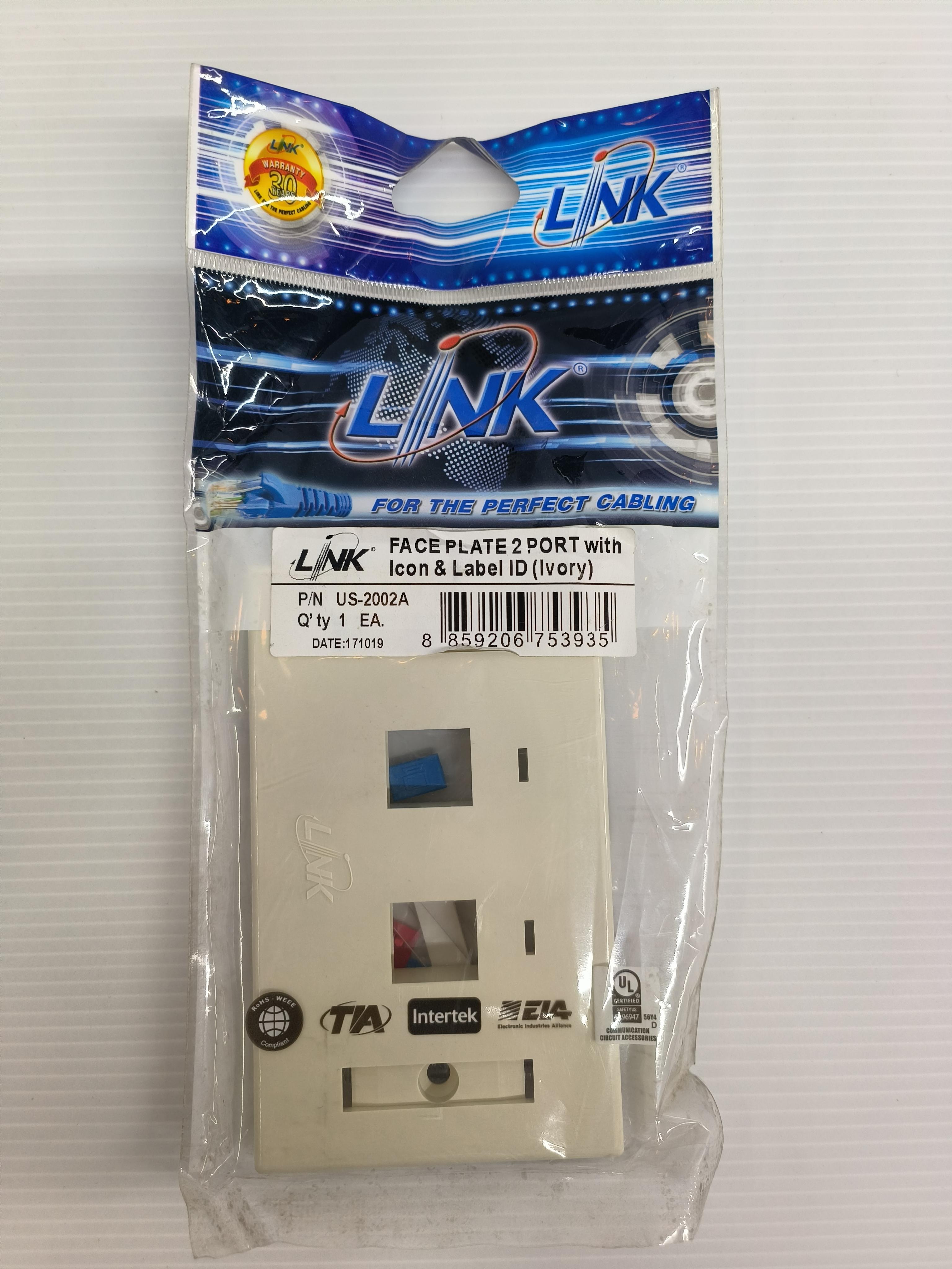 LINK หน้ากากครอบกับหัวแลน แบบ 2ช่อง มีป้ายชื่อ สีงา US2002A