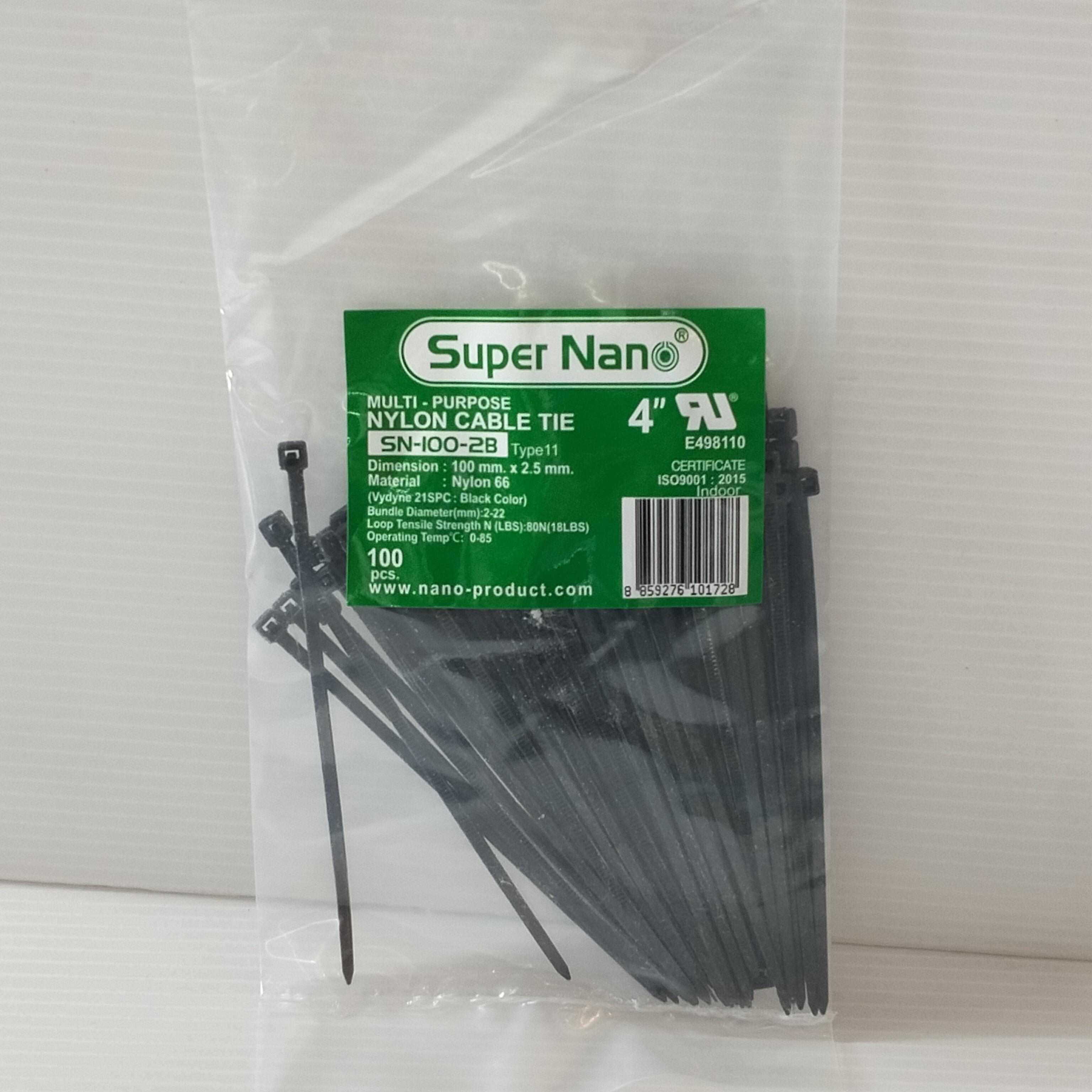 NANO สายรัดเคเบิ้ลไทร์ SN100-2B (100เส้น/ถุง) (4) ดำ(100ถุง/ลัง)