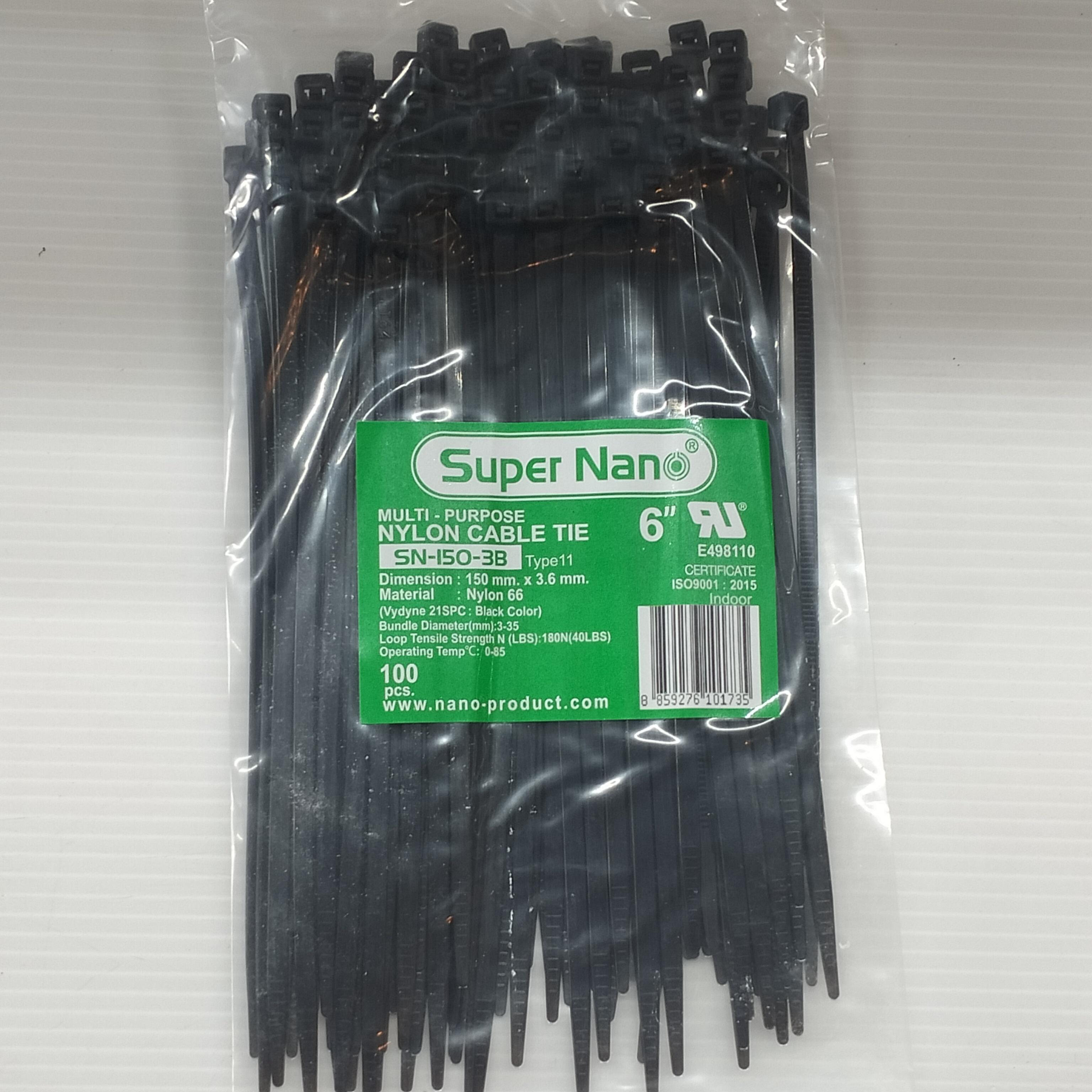 NANO สายรัดเคเบิ้ลไทร์ SN150-3B (100เส้น/ถุง) (6) ดำ(100ถุง/ลัง) NANO สายรัดเคเบิ้ลไทร์ SN150-3B (100เส้น/ถุง) (6) ดำ(100ถุง/ลัง) - ดำรงค์โฮมพลัส