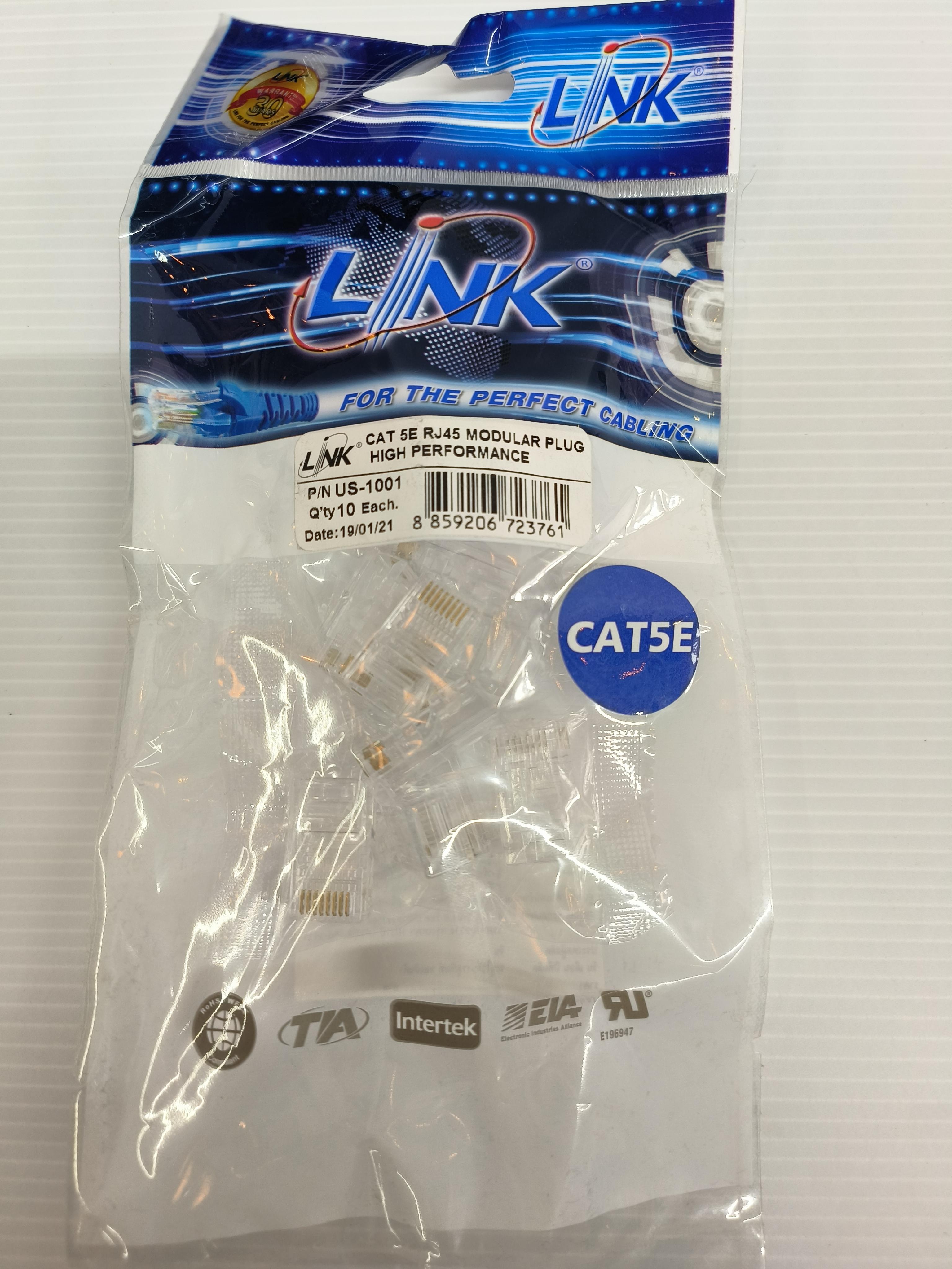 LINK หัวแลน RJ45 ตัวผู้ CAT5 US1001 LINK หัวแลน RJ45 ตัวผู้ CAT5 US1001 - ดำรงค์โฮมพลัส