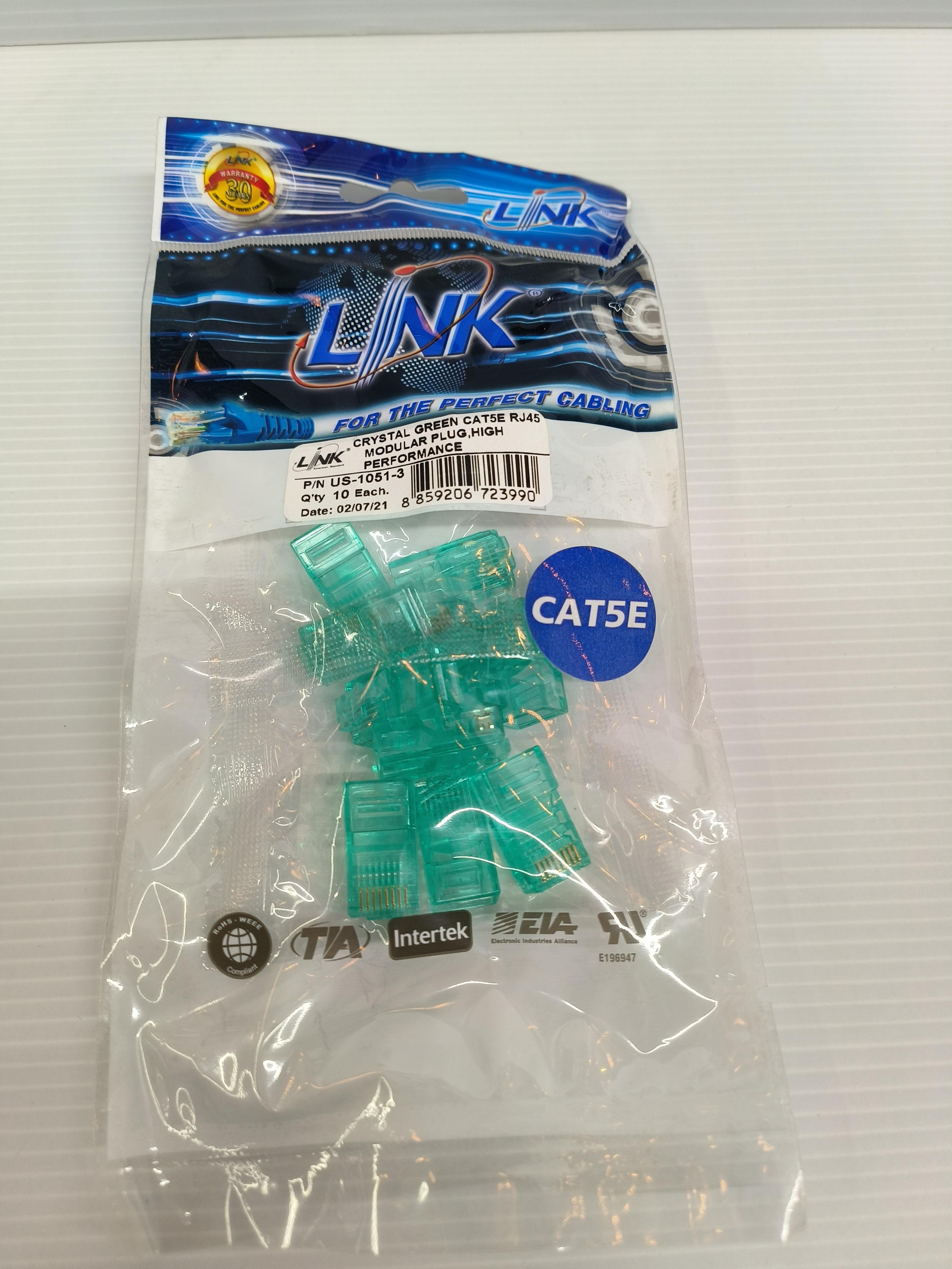 LINK หัวแลน RJ45 ตัวผู้ CAT5E เขียว US10513
