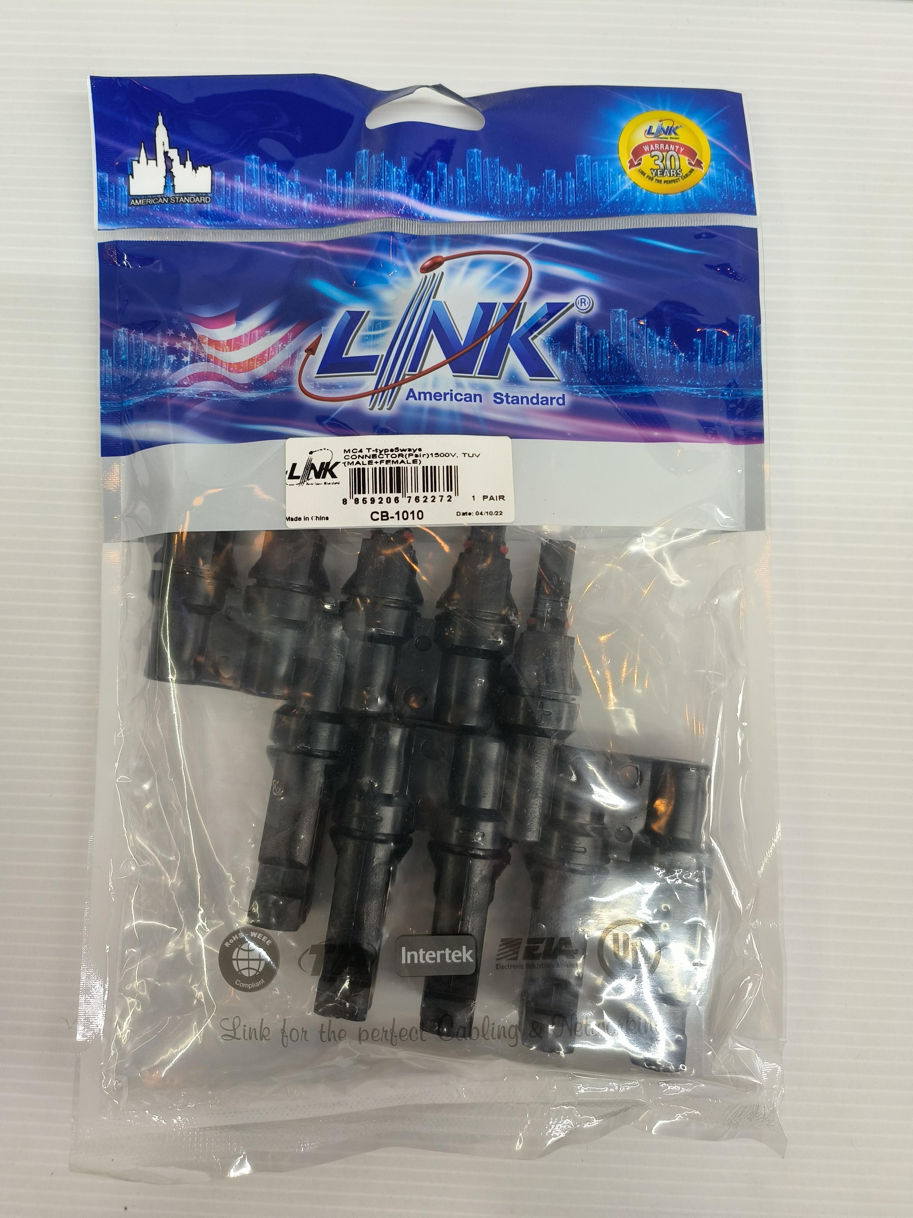 LINK หัว MC4 T-type,4 to1 Connector/Pait 1500V CB-1010 LINK หัว MC4 T-type,4 to1 Connector/Pait 1500V CB-1010 - ดำรงค์โฮมพลัส