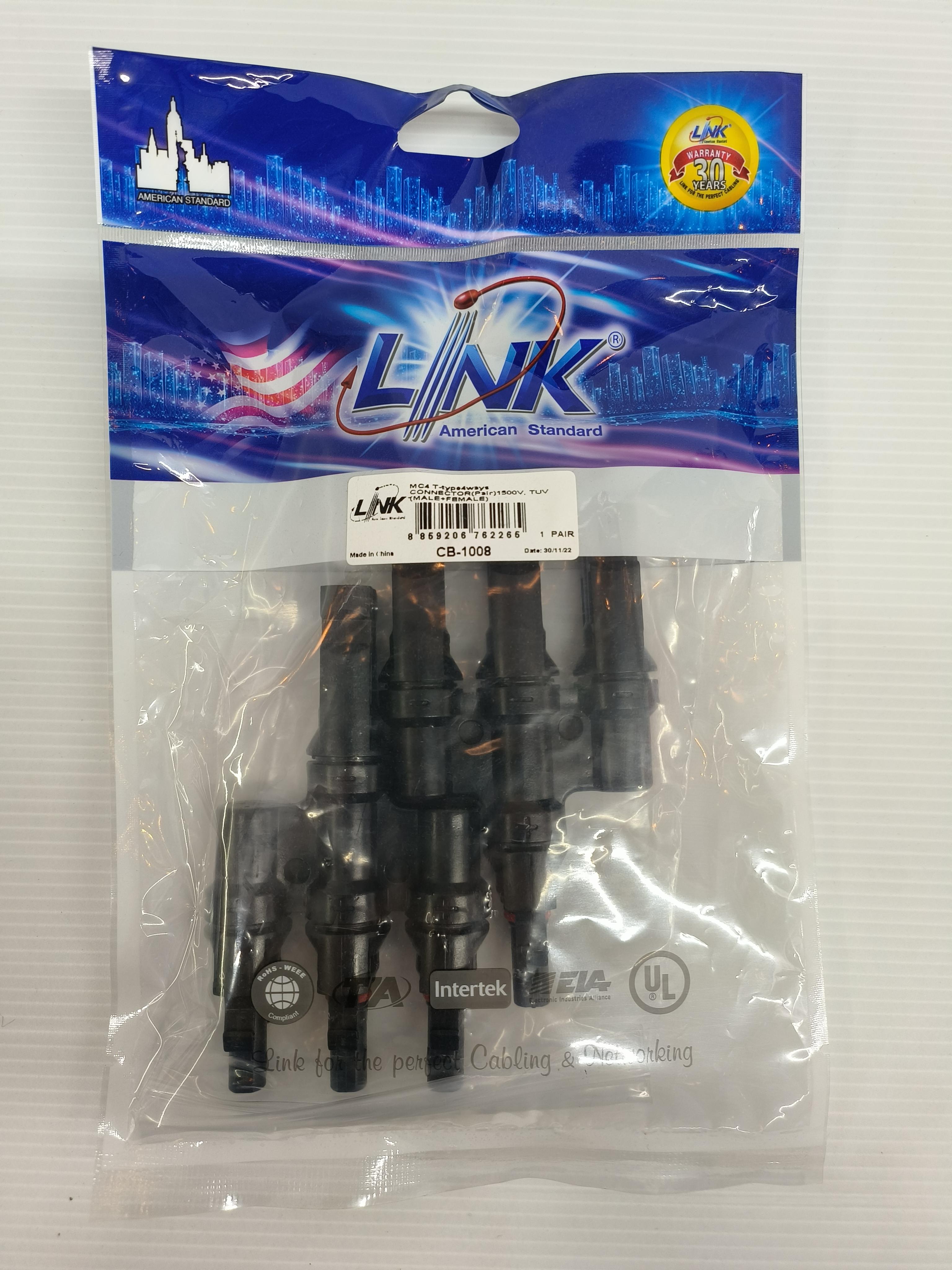 LINK หัว MC4 T-type4 Ways Connector/Pait 1500 V CB-1008