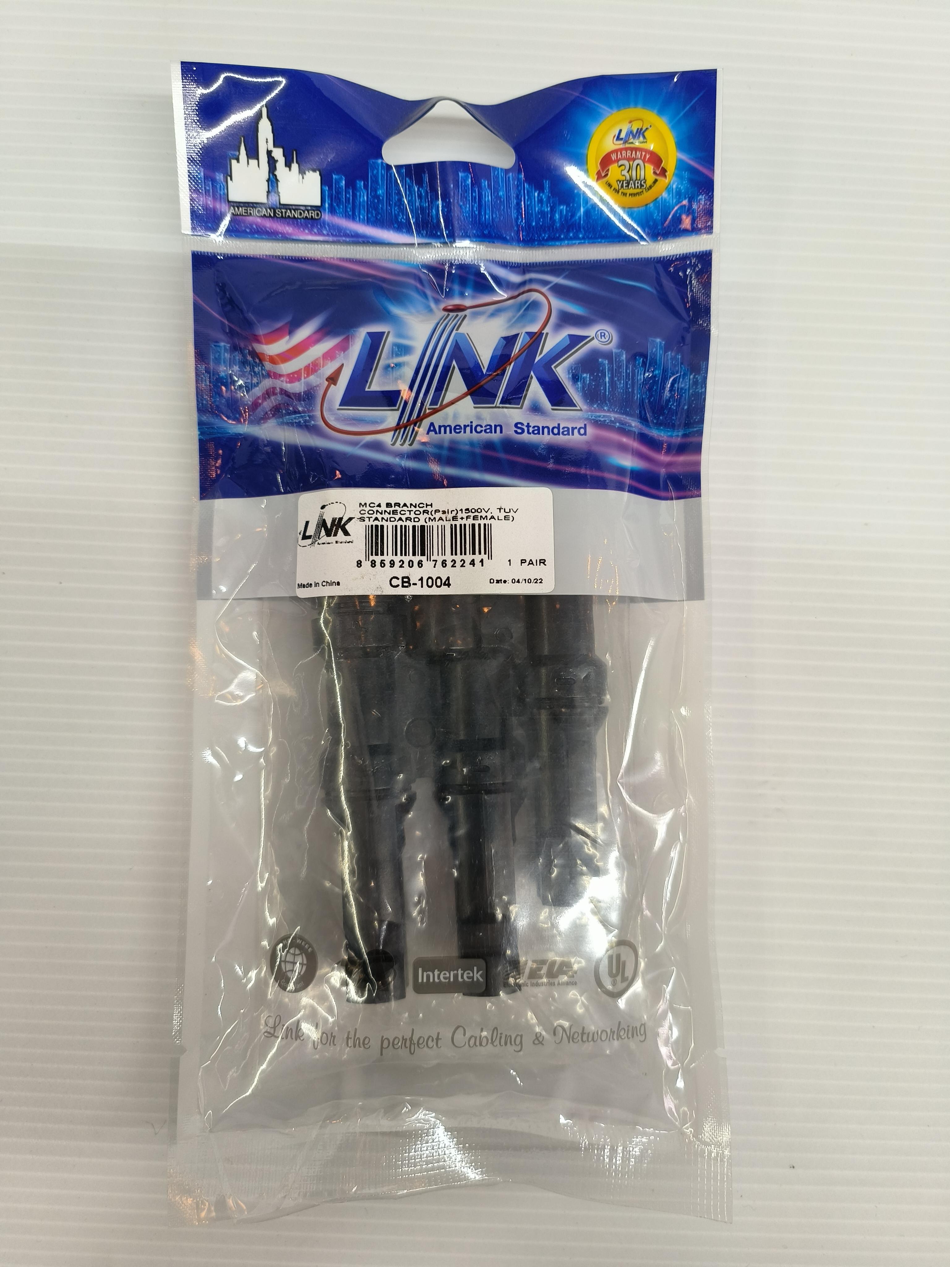 LINK หัว MC4 -Ybranch,2 to 1 Connector/Pait 1500V CB-1004 แบรนด์ LINK - ระบบไฟฟ้าและระบบน้ำ ราคา 299 บาท