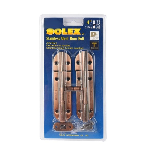 SOLEX กลอนแสตนเลส AC (แผง)- แพ็คคู่ 4นิ้ว SOLEX กลอนแสตนเลส AC (แผง)- แพ็คคู่ 4นิ้ว - ดำรงค์โฮมพลัส