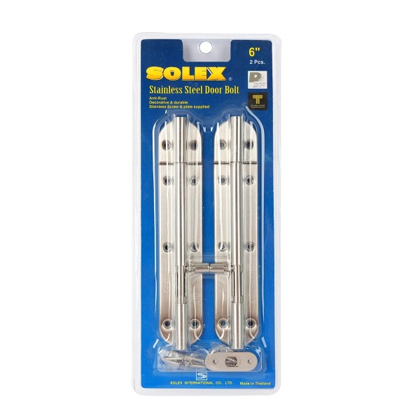 SOLEX กลอนแสตนเลส SS (แผง)- แพ็คคู่ 6นิ้ว SOLEX กลอนแสตนเลส SS (แผง)- แพ็คคู่ 6นิ้ว - ดำรงค์โฮมพลัส