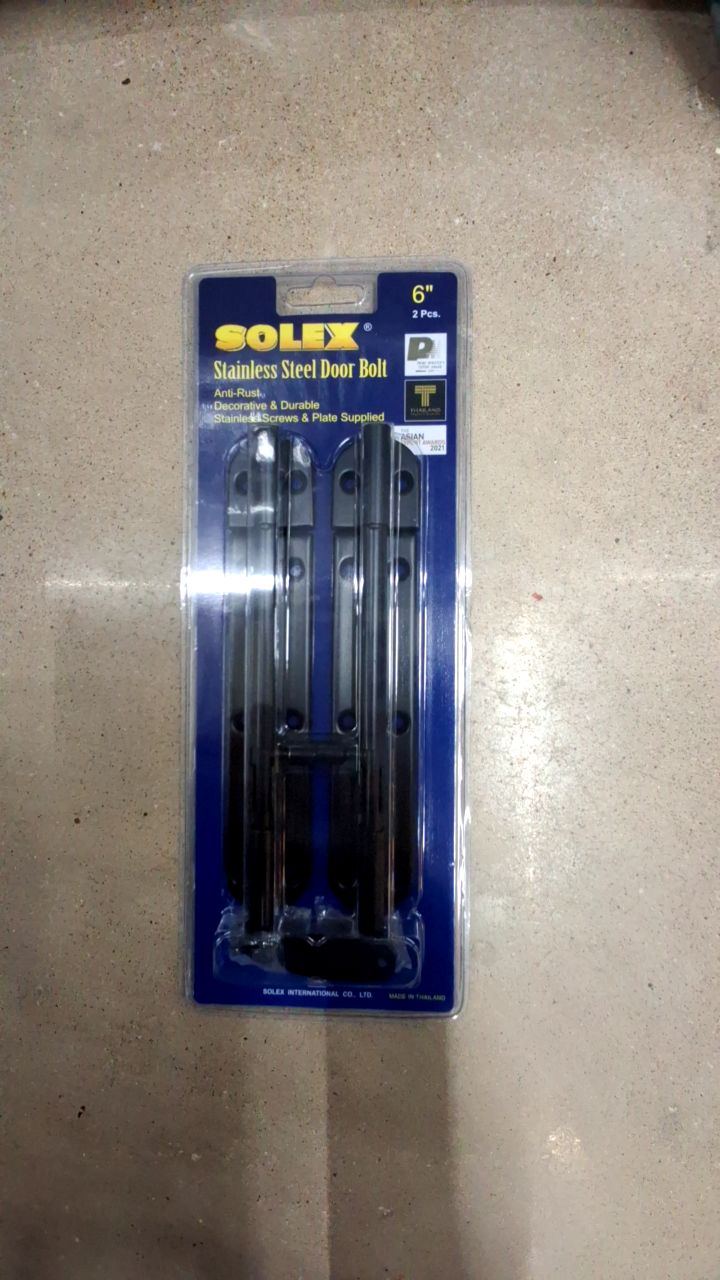 SOLEX กลอนแสตนเลส 6" BLACK แพ็ค2(แผง) SOLEX กลอนแสตนเลส 6" BLACK แพ็ค2(แผง) - ดำรงค์โฮมพลัส