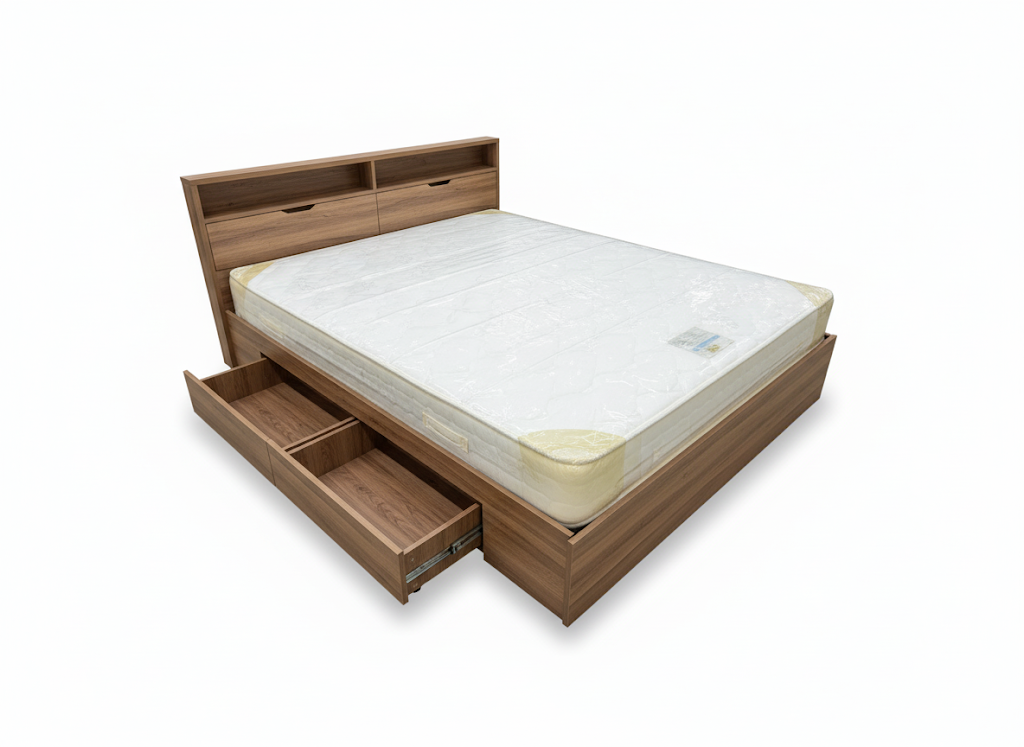 เตียงนอน ลิ้นชักเก็บของได้ BA60SLB2L 6ฟุต สีโอ๊ค