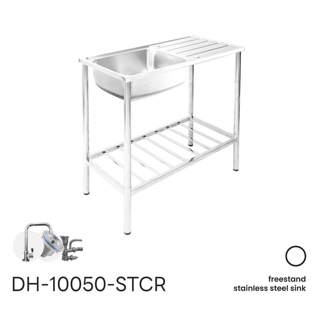 Dyna Home ซิ้งค์หนึ่งหลุมมีที่พัก พร้อมขา+ชั้นวาง หนา 0.7 mm. DH-10050-ST Dyna Home ซิ้งค์หนึ่งหลุมมีที่พัก พร้อมขา+ชั้นวาง หนา 0.7 mm. DH-10050-ST - ดำรงค์โฮมพลัส