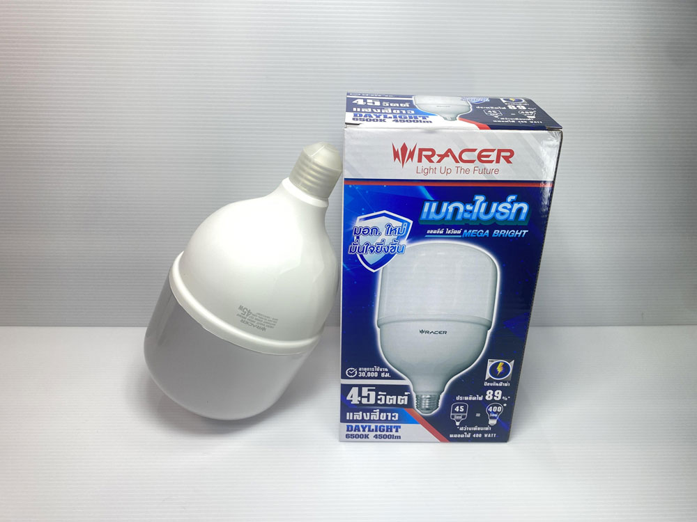 RACER หลอดไฟ LED ไฮวัตต์ เมกะ ไบร์ท 45W แสงขาว ขั้วE27 (10/ลัง) แบรนด์ RACER - ระบบไฟฟ้าและระบบน้ำ ราคา 287 บาท