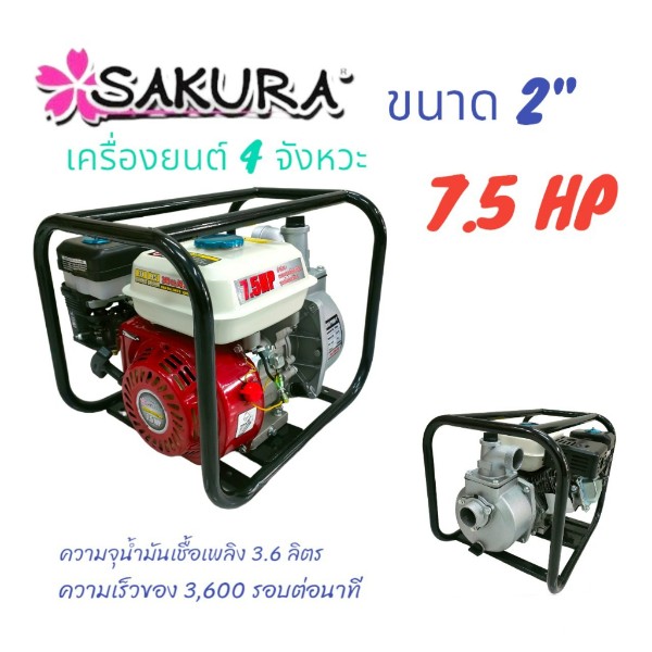SAKURA เครื่องสูบน้ำแก๊สโซฮอลล์ MES003 7.5 HP 2 SAKURA เครื่องสูบน้ำแก๊สโซฮอลล์ MES003 7.5 HP 2 - ดำรงค์โฮมพลัส
